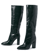 Botas de tacón grueso con relieve de cocodrilo